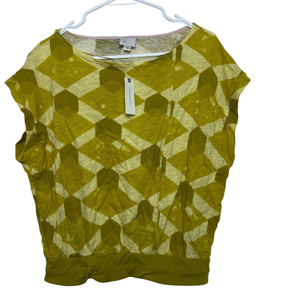 Anthropologie‎ Postmark Yellow Geometric Honeycomb Cap Sleeve Top NWT Md Boxy